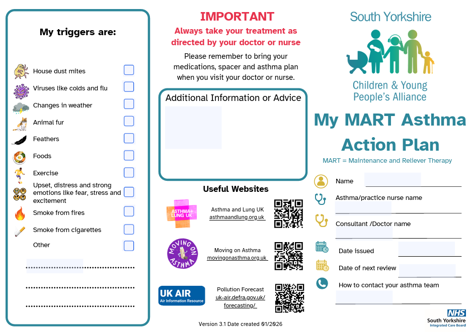 Editable MART Asthma Action Plan for adolescents