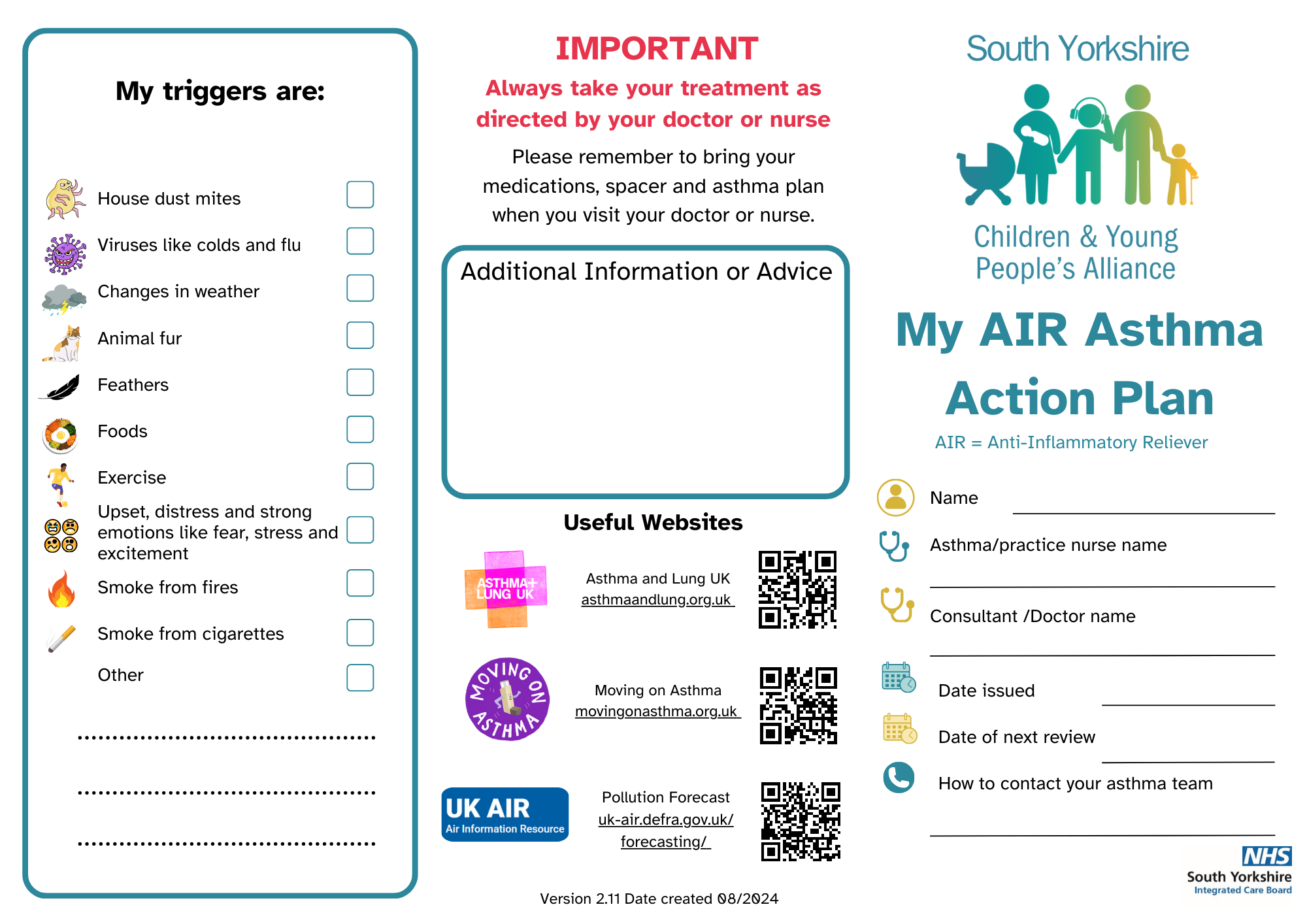 Editable AIR  Asthma Action Plan for adolescents